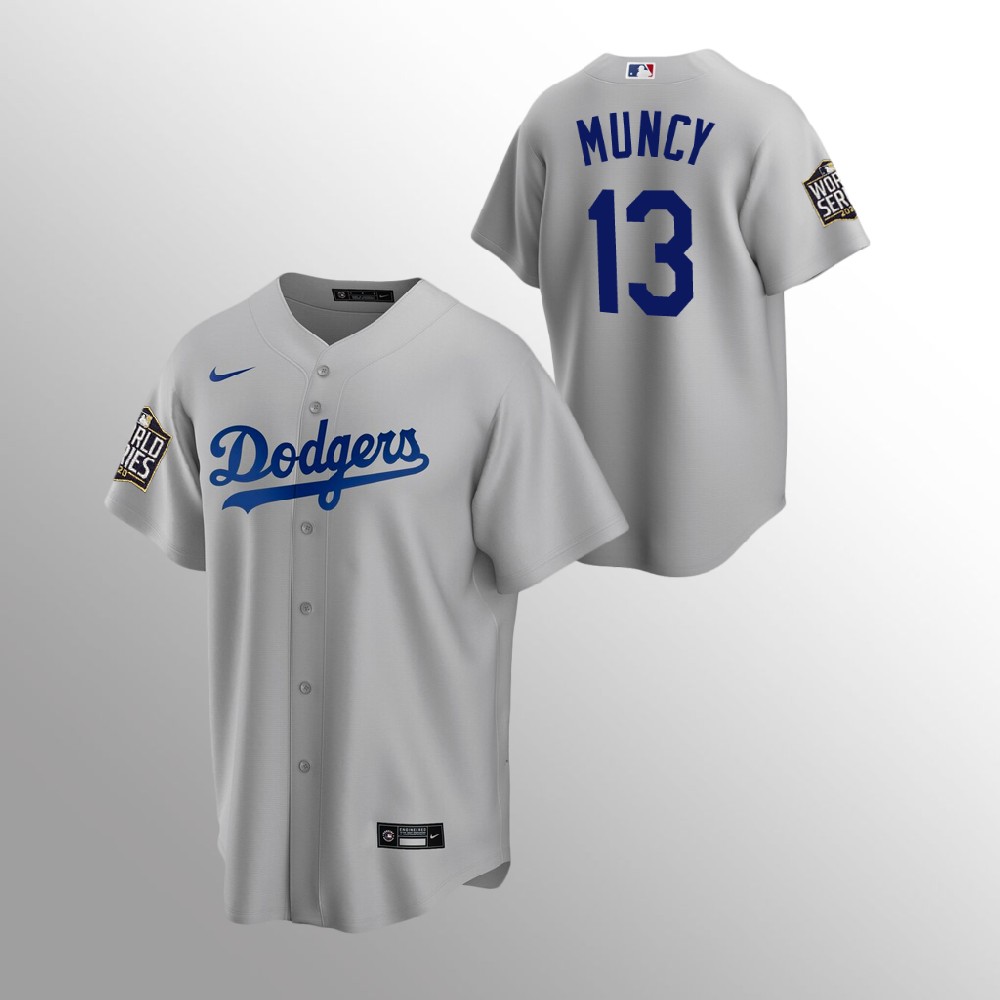 Men's Los Angeles Dodgers #13 Max Muncy Grey 2020 World Series Bound stitched Jersey